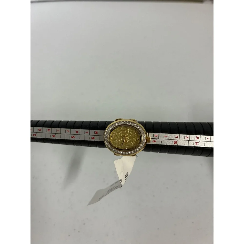 Invicta Angel Gold Tone Crystal Oval Ring Watch Gold Glitter Dial Adjustable